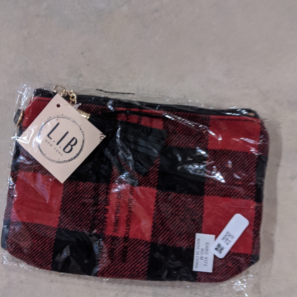 Red and black Buffalo check wristlet